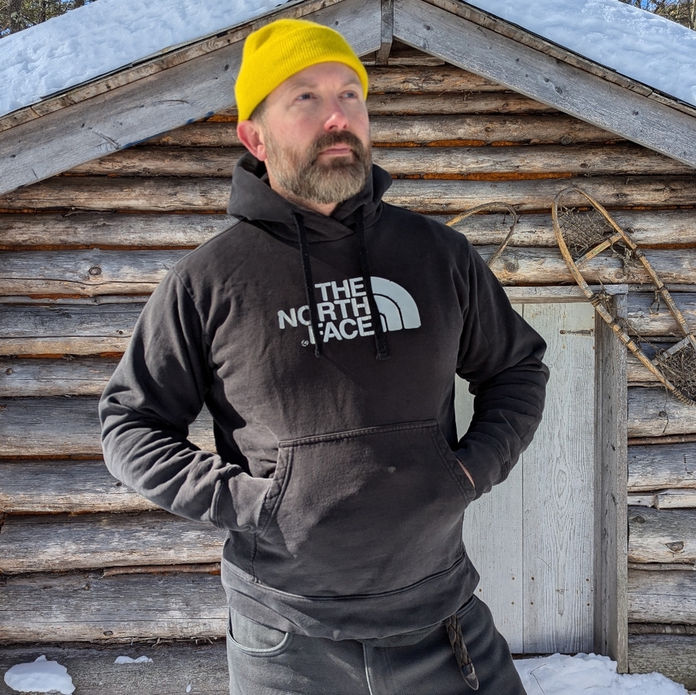 Distressed North Face Hoodie Sweatshirt. Black Large but fits like a Fitted Med.